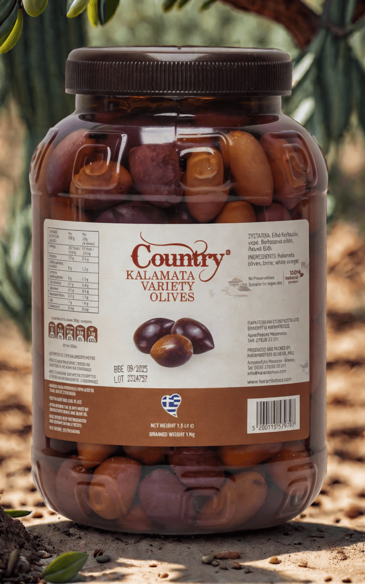 Country Kalamata Variety Olives 1.5LT - Oil Fans
